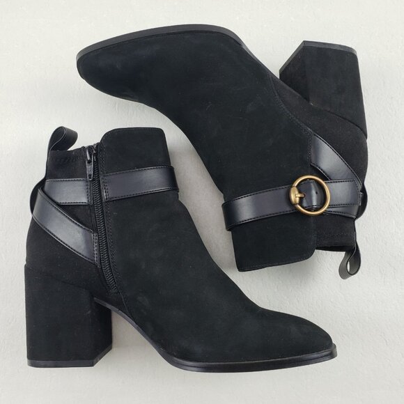 Vionic Tenley Ankle Boot Womens 7.5 Black Suede Side Zip Buckle Comfort Heeled - Picture 8 of 14